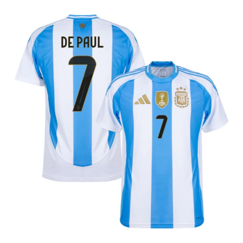 Camisa Seleção Argentina Home 24/25 De Paul 7 Torcedor Masculino - Branco e Azul
