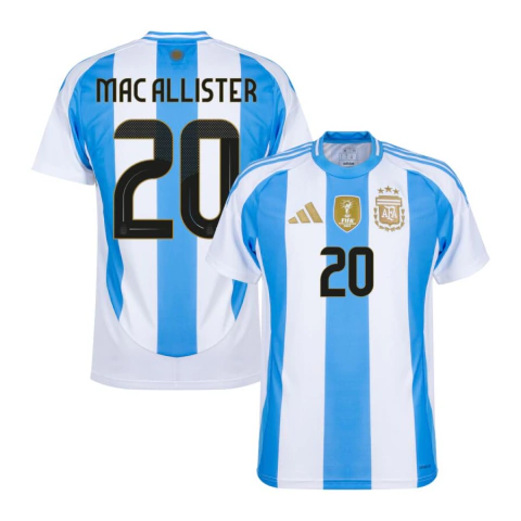 Camisa Seleção Argentina Home 2024 Mac Allister 20 Torcedor Masculino - Branco e Azul