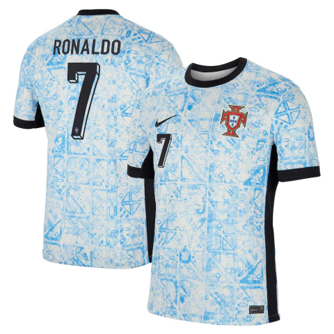 Camisa Seleção Portugal Away 24/25 Ronaldo 7 Torcedor Masculina - Azul Claro
