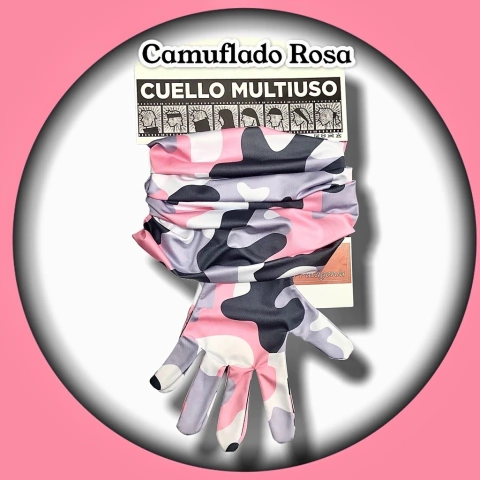 Combo cuello y guantes. Diseño Camuflado Rosa