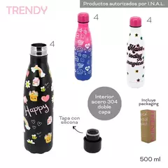 Botella acero azul y fucsia con iconos Girl Power - Flop! tiendita de diseño