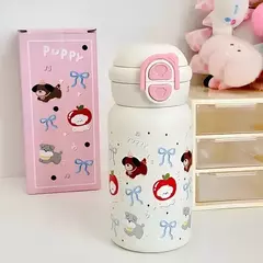 Botella infantil térmica acero blanca perritos moño puppy