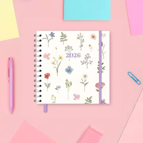 Agenda 2026 semanal CUADRADA chimi botanic love (flores blanca)