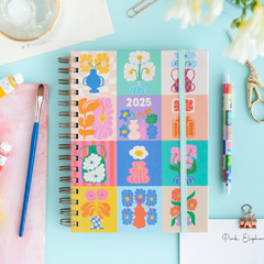 Agenda 2025 Pink Elephant flores retro