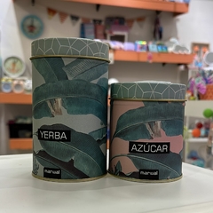 Set yerbera y azucarera hojas rosa verde