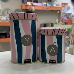 Set yerbera y azucarera rayas azul rosa