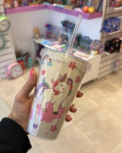 Vaso con tapa y sorbete unicornio - comprar online