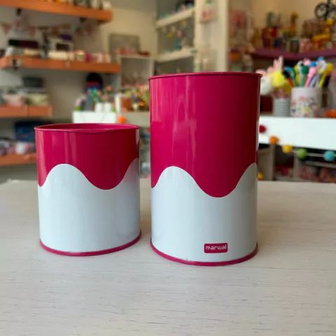 Set latas yerbera y azucarera blanca y fucsia