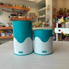 Set latas yerbera y azucarera blanca y turquesa