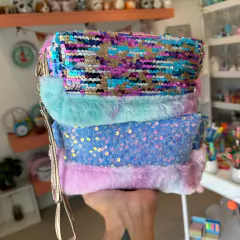 Cartuchera neceser peluche lentejuelas - comprar online