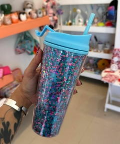 Vaso alto brillos celeste