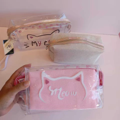 Set x2 cartuchera neceser gatito glitter