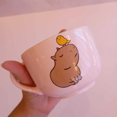 tazón rosa capibara pajarito