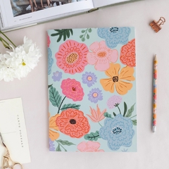 Libreta grande flores aqua