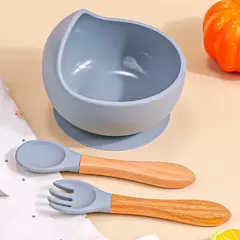 Set infantil platito + cubiertos silicona - comprar online