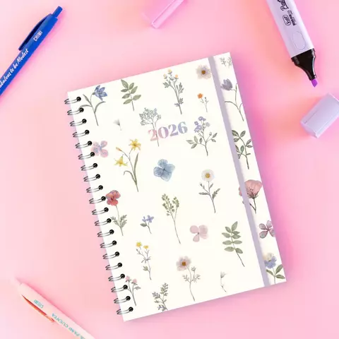 Agenda 2026 A5 semanal CHIMI botanic love (flores blanca)