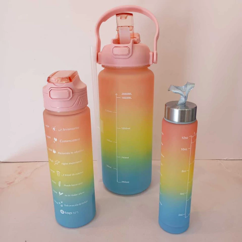 Set x3 botellas motivacional degrade rosa
