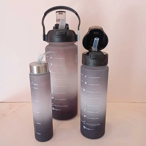 Set x3 botellas motivacional degrade negra