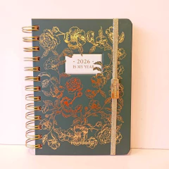 Agenda 2026 2 dias por pagina FW chica flores verde y dorado - comprar online