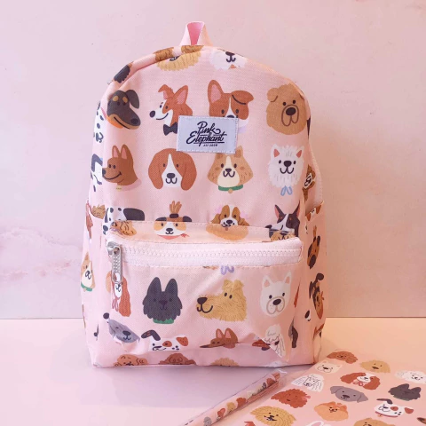 Mochila pink elephant rosa perritos