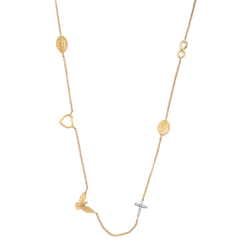 Colar Proteção Espirito Santo e Cruz de Diamantes