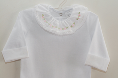 Body Bebê Gola e Punho Bordados Tulipa Rosa - comprar online