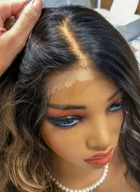 Lace front hd cabelo humano repartição livre linha especial morena iluminada