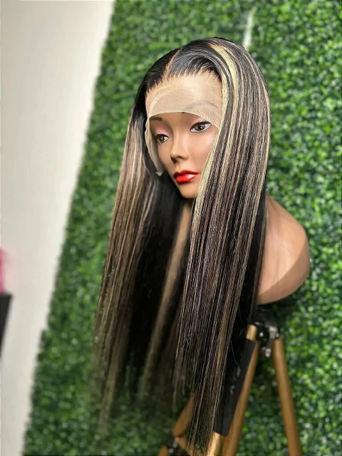 Peruca Front lace HD cabelo humano mechas lisa iluminado pronta entrega