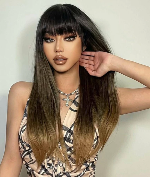 WIG LUXO pleunt morena iluminada ombre hair