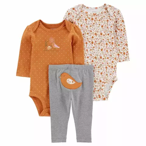 Carter's Set 3 Piezas Bodies mangas largas y Pantalón "Pajaritos" (1P870910) - comprar online