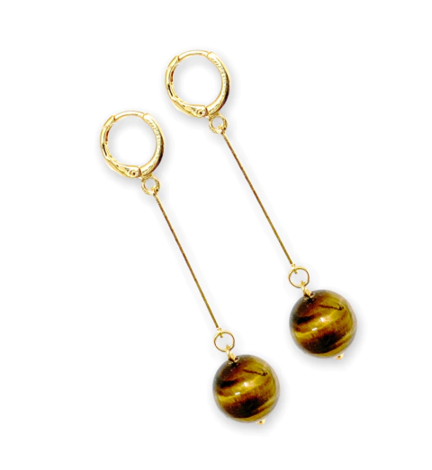 Brinco palito pedra olho de tigre