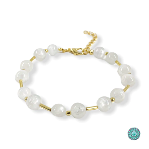 Pulseira Edna pedra selenita banhado a ouro