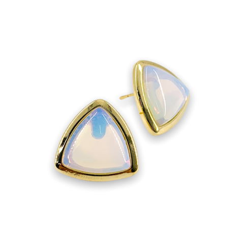 Brinco triângulo pedra da lua opalina