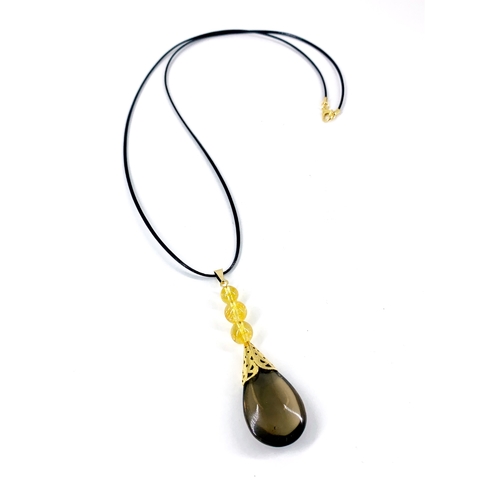 Colar Beatriz pedras citrino e quartzo fumê banhado a ouro