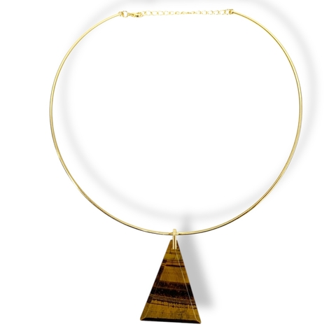 Colar Triângulo Olho de Tigre com aro rígido banhado a ouro 18k - comprar online