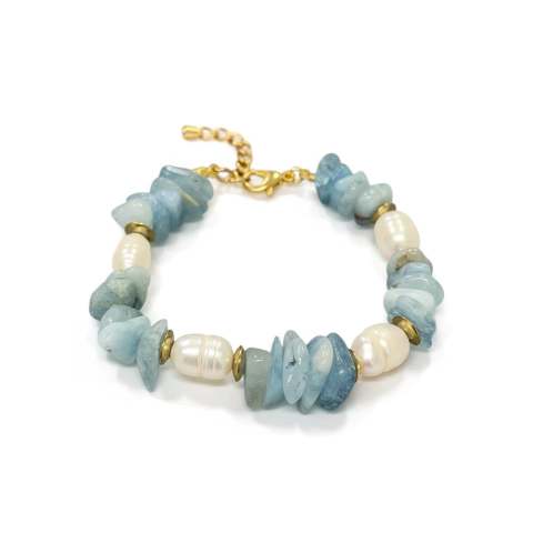 Pulseira Olívia de pedra água marinha e pérolas de água doce lá - comprar online