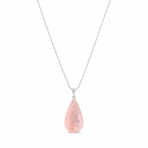 Colar Gota pedra Quartzo Rosa