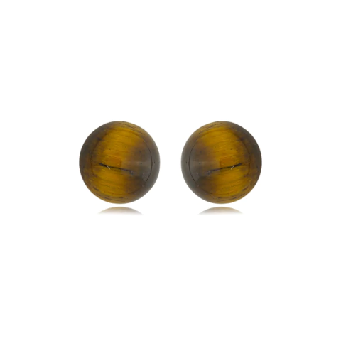 Brinco botão pedra olho de tigre em Prata 925 - comprar online