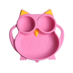 Plato silicona anticaida Búho Rosa