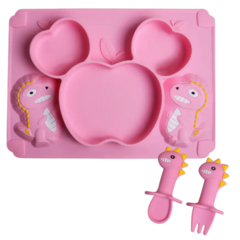 Individual con plato silicona y cubiertos Rosa