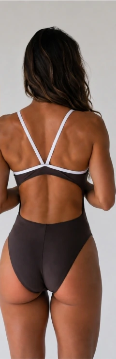 Maiô Swim Marrom Viés Branco - comprar online