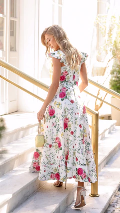 Vestido Midi Crepe Capri Floral - loja online
