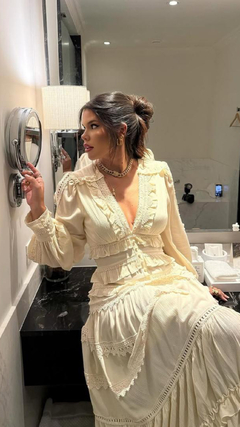 Vestido Longo Em Guipir Italiana Bela Bege | Salgunamu na internet