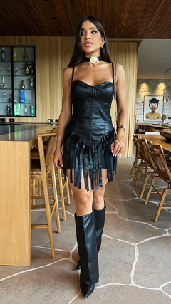 Vestido Couro PU Lana Preto na internet