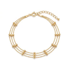 Pulsera Triple de Bolitas en Plata Dorada