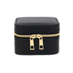 Joyero Viajero Cuadrado Negro con Cierre Dorado - comprar online