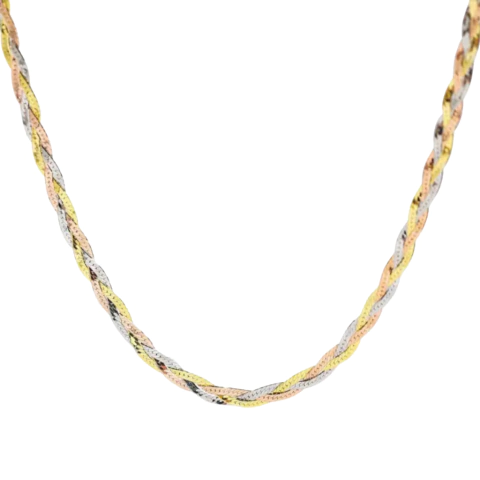 Gargantilla Trenzada Plata 925 Italiana Tres Colores Espesor 3 mm