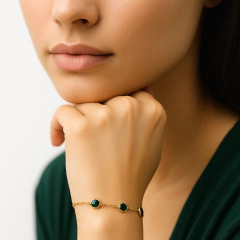 Pulsera Aura Verde Esmeralda en Plata Dorada - comprar online