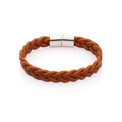 Pulsera Hombre NOIR TRENZE II Cuero Trenzado Marrón Y Acero - comprar online