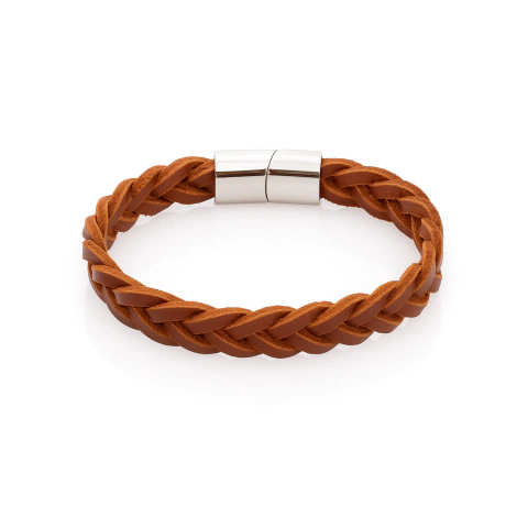 Pulsera Hombre NOIR TRENZE II Cuero Trenzado Marrón Y Acero - comprar online